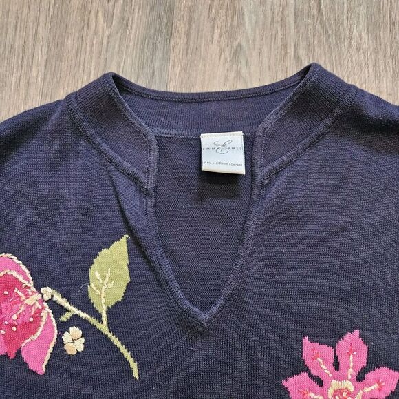 Emma James Sweater Womens Size L Beaded Embroidered Collared Boho Cottage - Picture 5 of 9